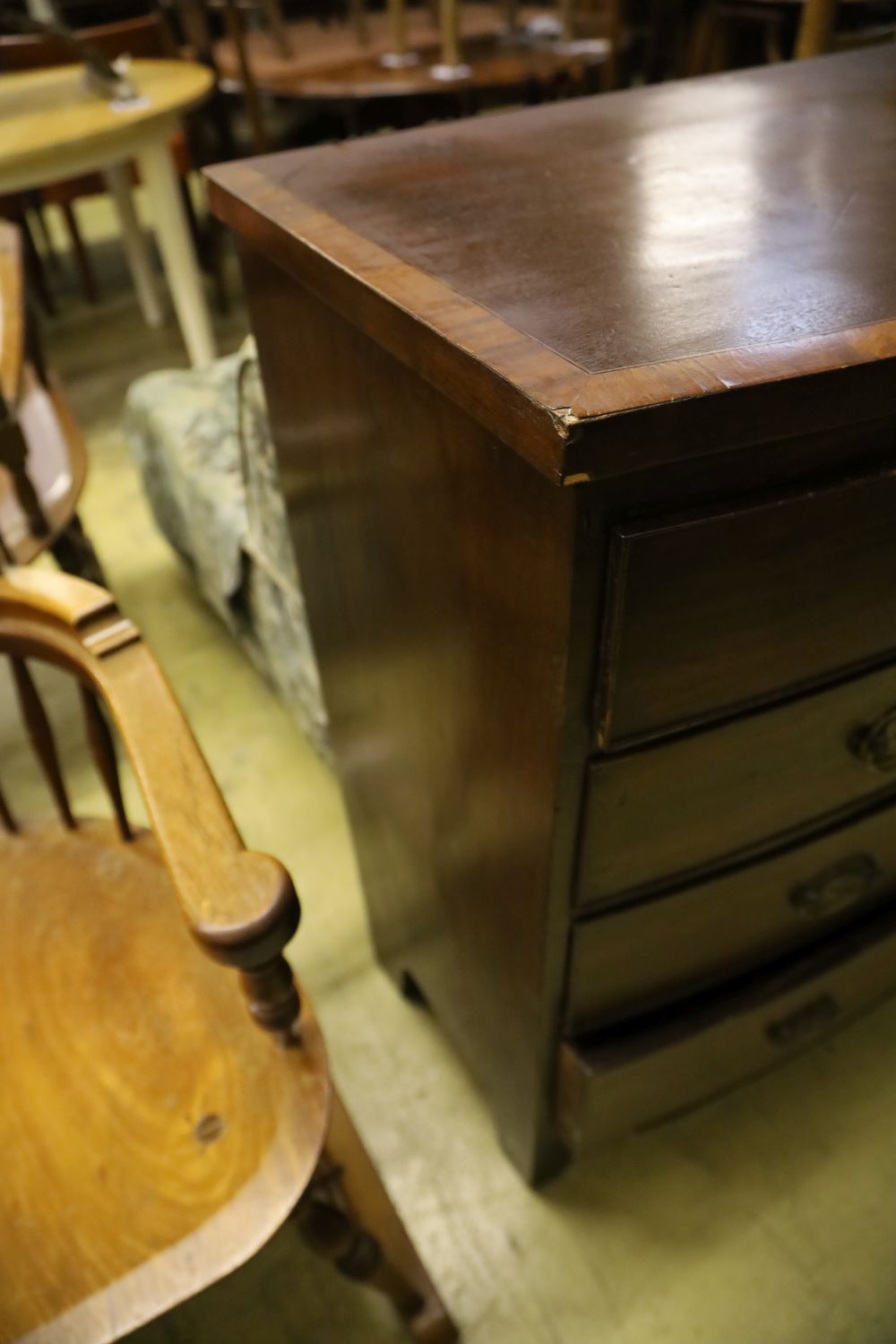 A 19th century mahogany bow fronted chest of drawers, width 100, depth 47cm, height 102cm